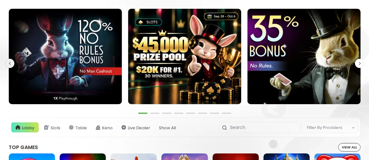 Slotbunny Casino — 100% hasta 500 € + 100 giros gratis en tu primer depósito